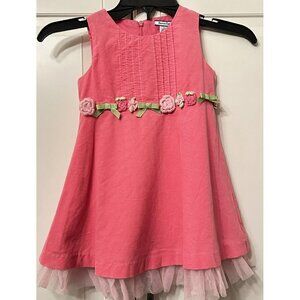Hartstrings Pink Dress Girls 3T Fine Corduroy Tulle‎ Flowers